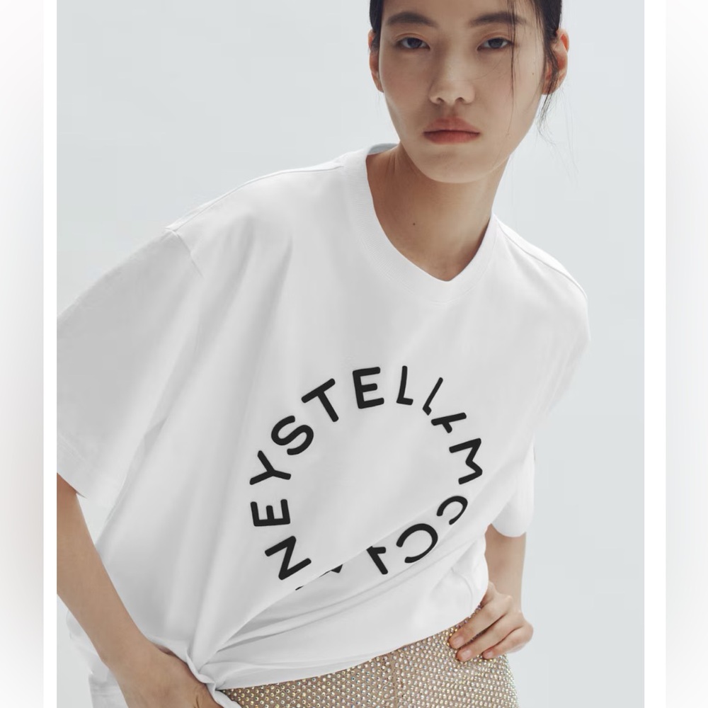 Stella McCartney White Tee with Black Circular Logo
